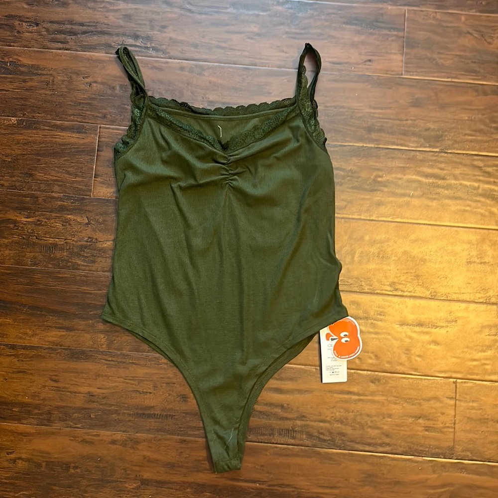 Size large green lace trim bodysuit